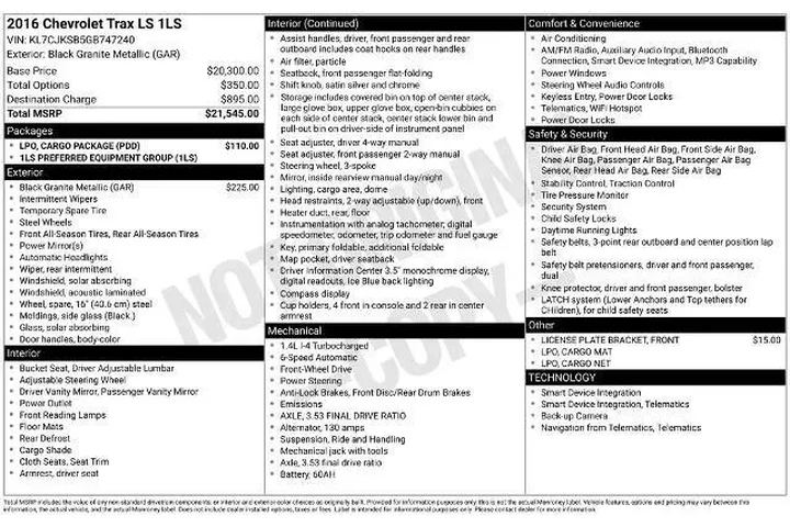 $12792 : Chevrolet Trax 2016 LS 4dr C image 2