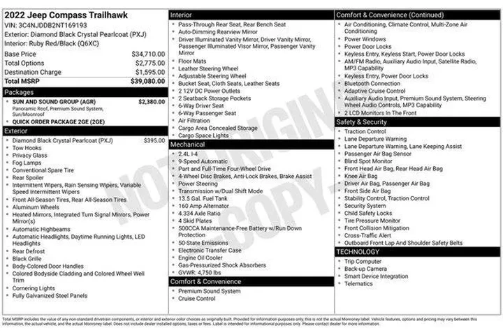 $19610 : Jeep Compass 2022 4x4 Trailh image 2