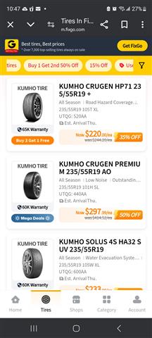 $69 : 4 Kumho Crugen 225/55R19 AO pr image 1