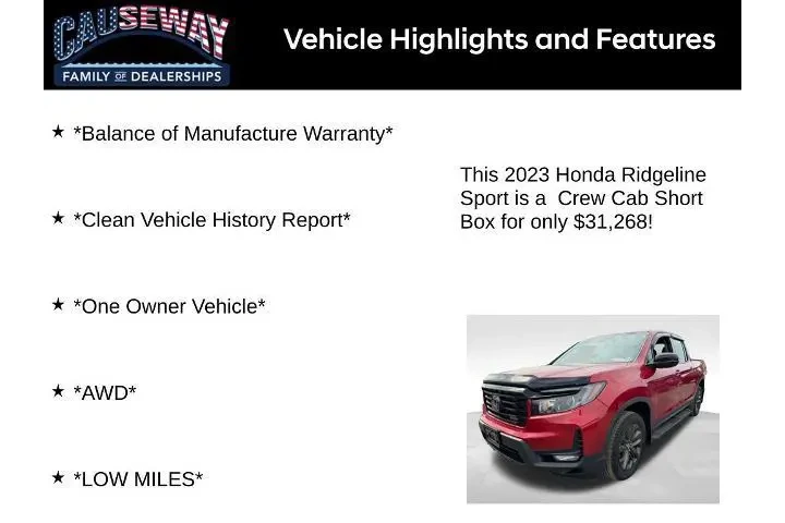 $31268 : Honda Ridgeline 2023 AWD Spo image 2