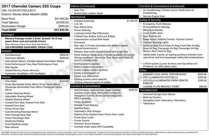 $30900 : Chevrolet Camaro 2017 SS 2dr image 4