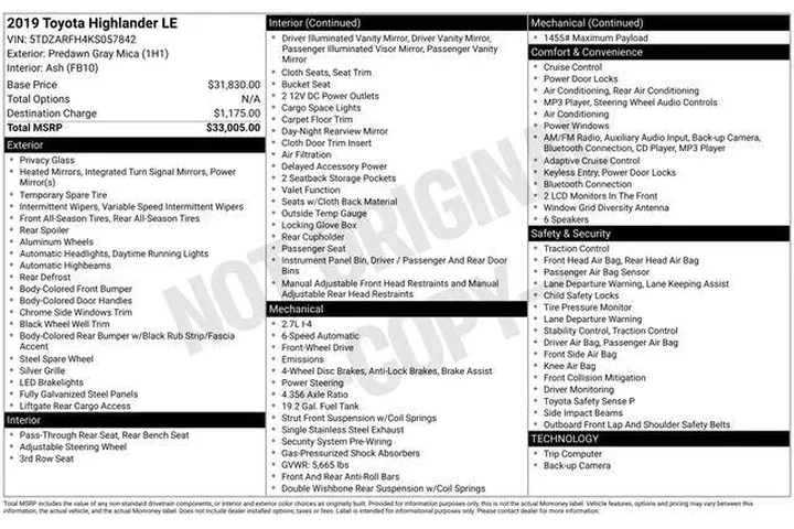 $19499 : Toyota Highlander 2019 LE 4d image 7