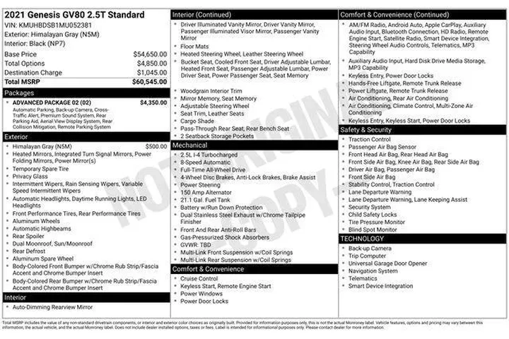$34467 : Genesis GV80 2021 AWD 2.5T 4 image 9