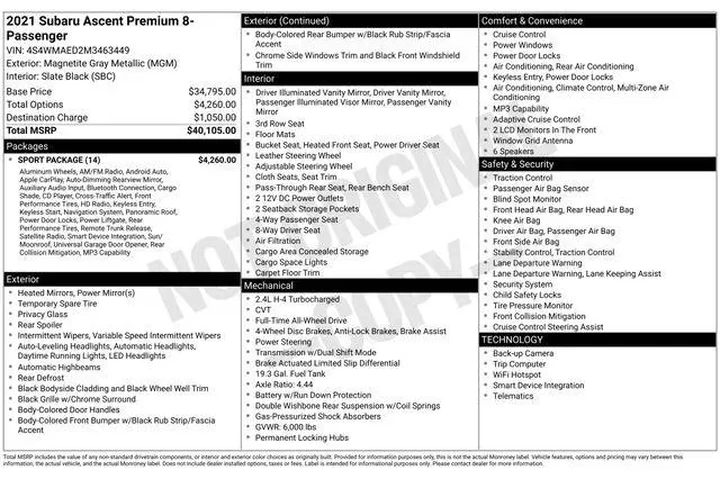 $24990 : Subaru Ascent 2021 AWD Premi image 2