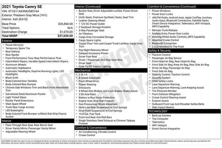 $16987 : Toyota Camry 2021 SE 4dr Sed image 3