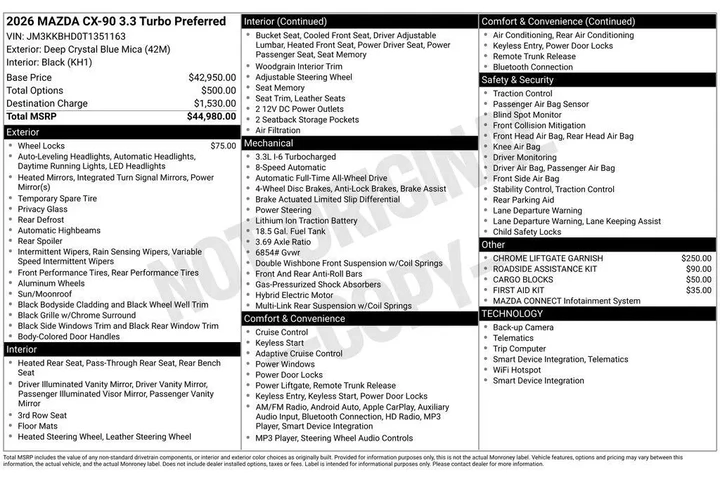 $38920 : Mazda CX-90 2026 AWD 3.3 Tur image 8