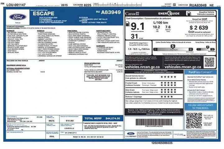 $25316 : Ford Escape 2024 AWD Platinu image 9