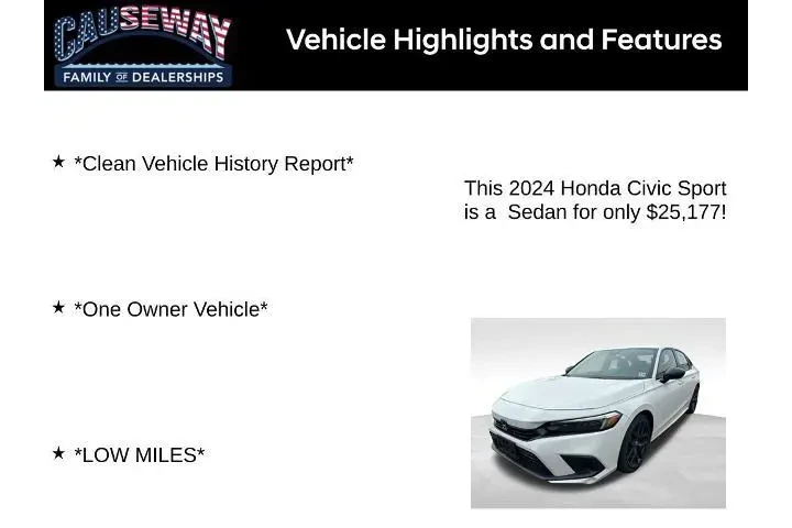 $25177 : Honda Civic 2024 Sport 4dr S image 2
