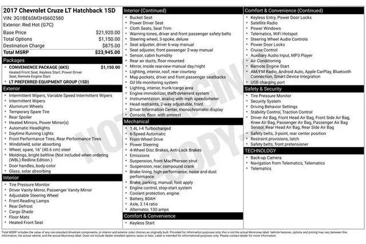 $8995 : Chevrolet Cruze 2017 LT Auto image 1