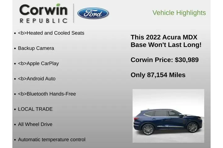 $30989 : Acura MDX 2022 SH-AWD 4dr SU image 6