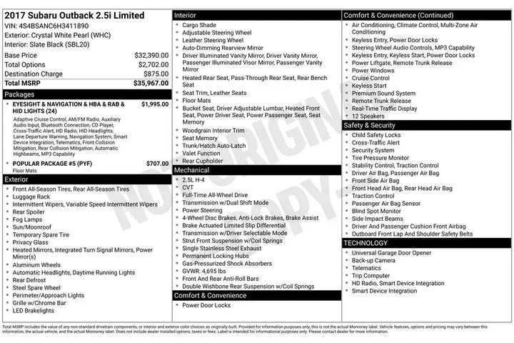 $14500 : Subaru Outback 2017 AWD 2.5i image 3