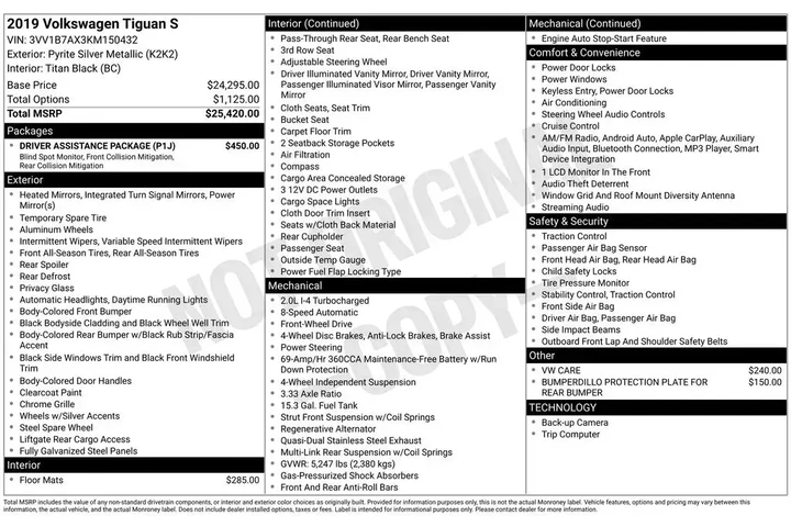 $13499 : Volkswagen Tiguan 2019 S 4dr image 2