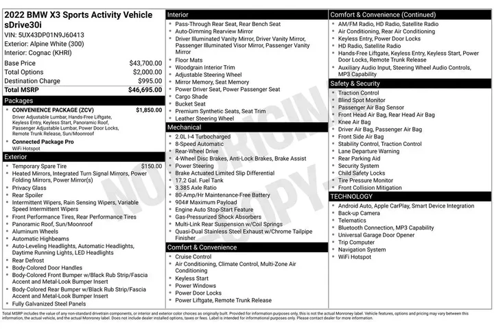$26810 : BMW X3 2022 sDrive30i 4dr Sp image 2