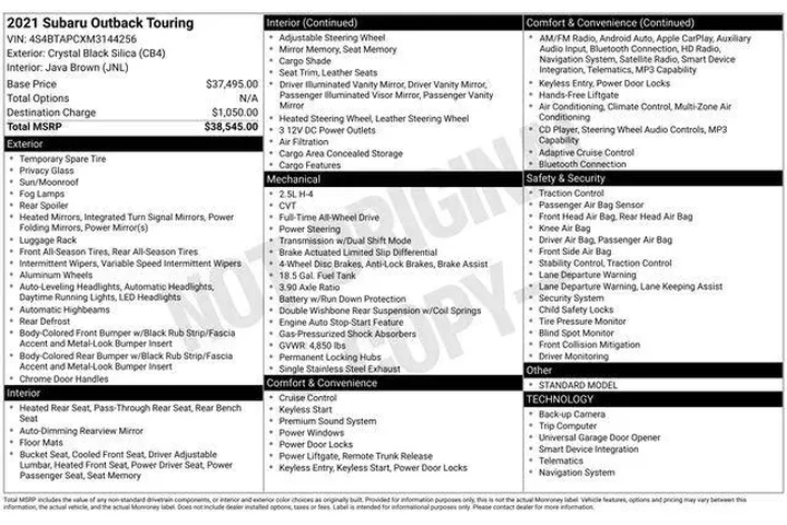 $20250 : Subaru Outback 2021 AWD Tour image 3