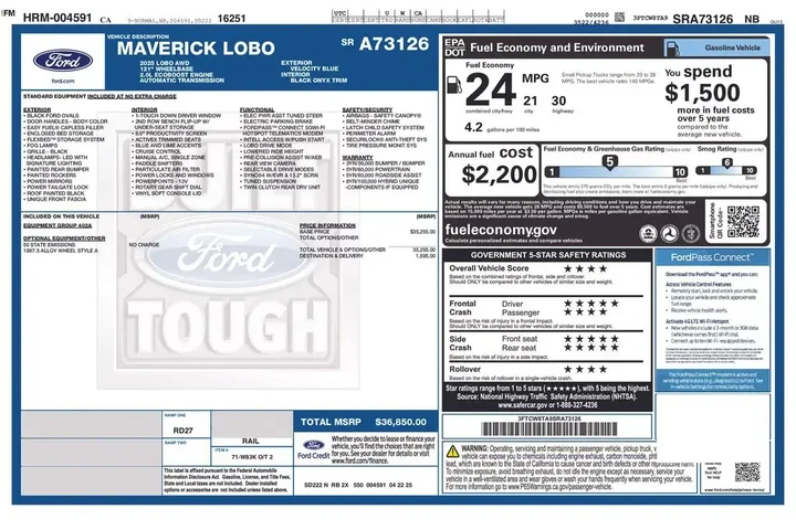 $32532 : Ford Maverick 2025 AWD Lobo image 2