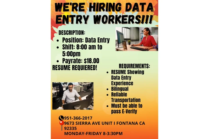 HIRING DATE ENTRY WORKERS!!! image 1