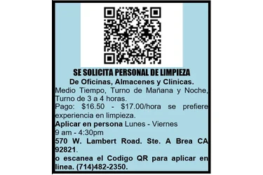 PERSONAL DE LIMPIEZA 📍 en San Bernardino
