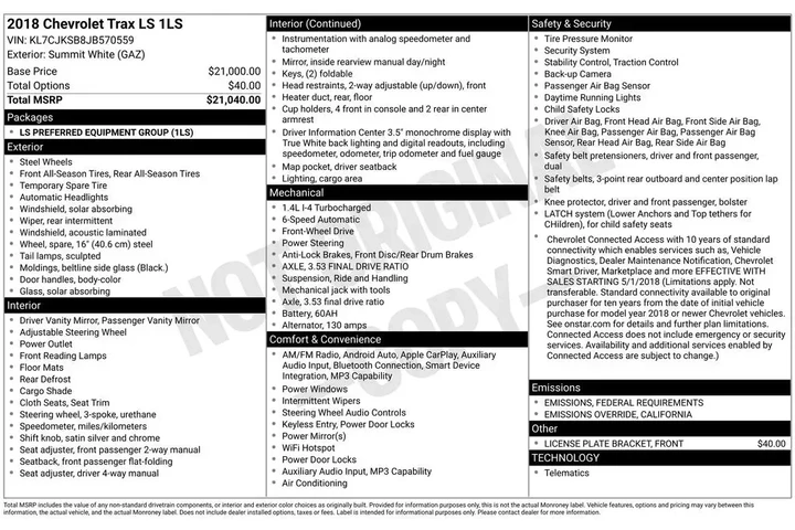 $9900 : Chevrolet Trax 2018 LS 4dr C image 3