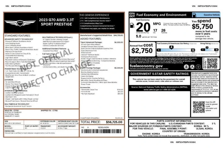 $28975 : 2023 Genesis G70 3.3T Standard image 5