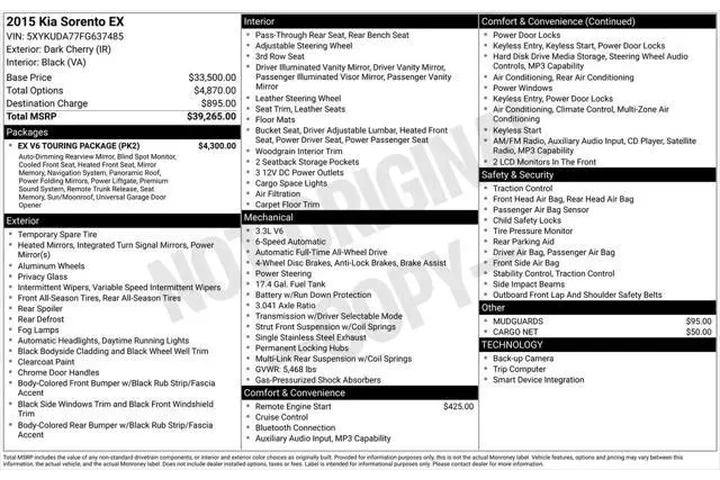 $5490 : Kia Sorento 2015 AWD EX 4dr image 5