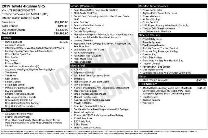 $31890 : Toyota 4Runner 2019 4x4 SR5 image 5