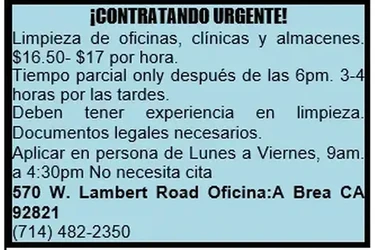 ¡CONTRATANDO URGENTE! en Orange County