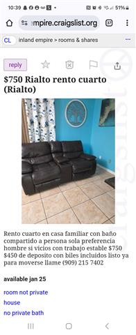 $750 : Rialto Rento Recamara image 1