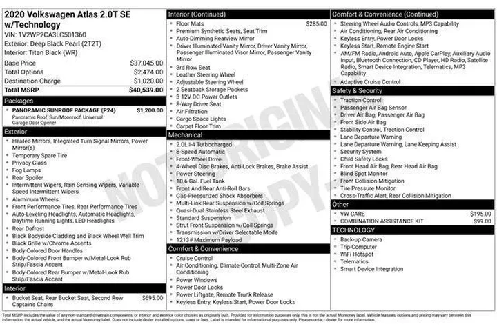 $16495 : Volkswagen Atlas 2020 SE 4dr image 9