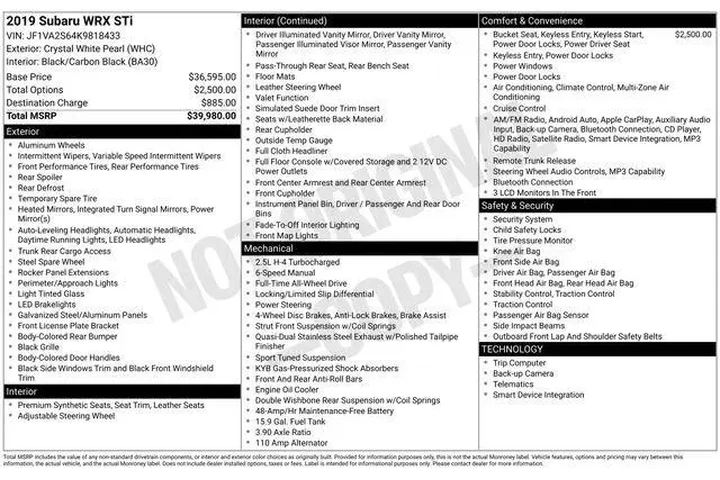 $28995 : Subaru WRX 2019 AWD STI 4dr image 9