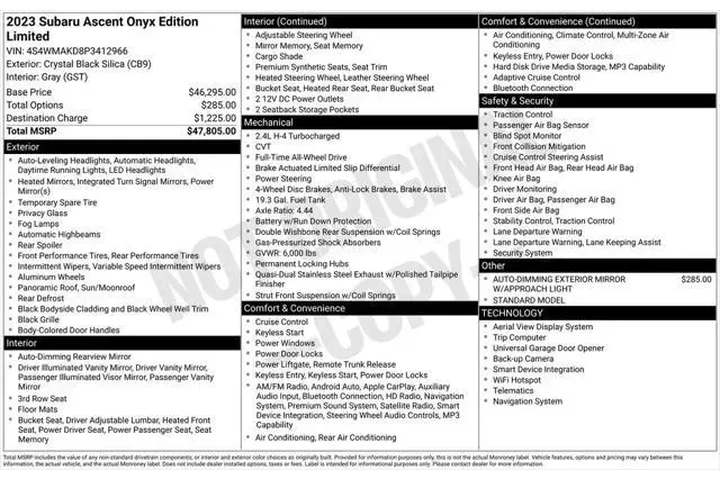 $34999 : Subaru Ascent 2023 AWD Onyx image 5