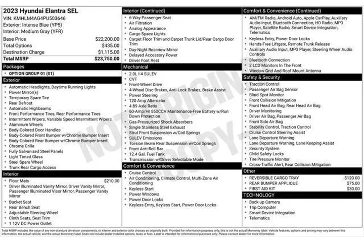 $18500 : Hyundai ELANTRA 2023 SEL 4dr image 5