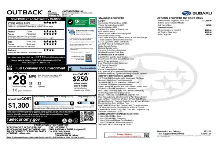 $15492 : 2018 Outback 2.5i Premium image 5