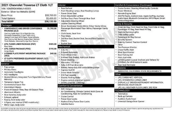 $25419 : Chevrolet Traverse 2021 LT C image 3