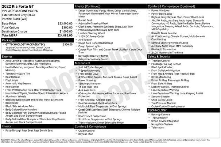 $17295 : Kia Forte 2022 GT 4dr Sedan image 7