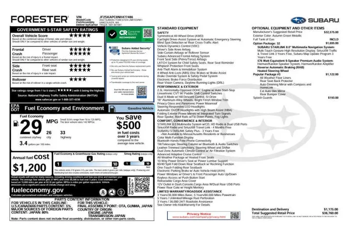 $20975 : 2022 Forester Limited image 5
