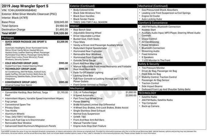 $21499 : Jeep Wrangler 2019 4x4 Sport image 2