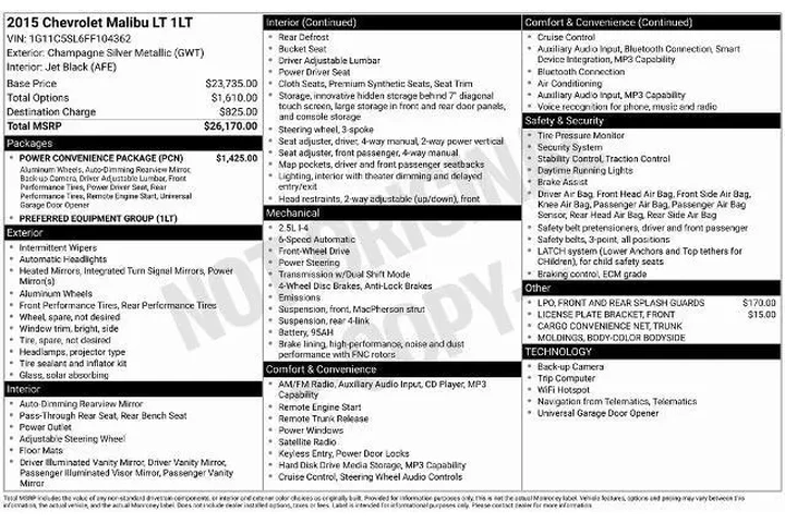 $10799 : Chevrolet Malibu 2015 LT 4dr image 1