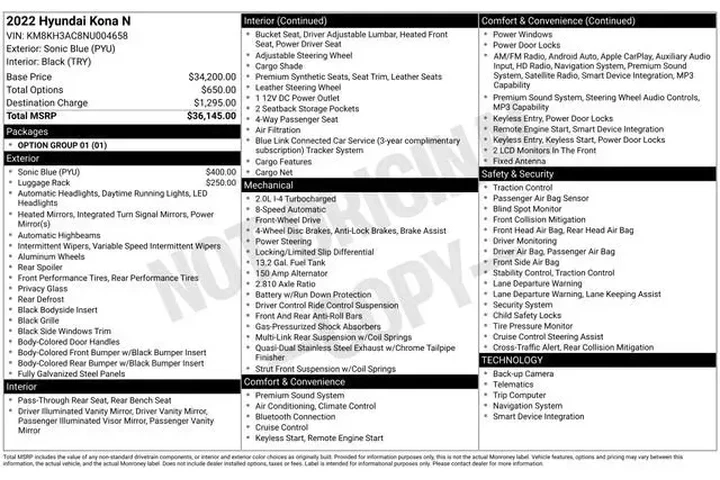 $16644 : Hyundai KONA N 2022 4dr Cros image 2