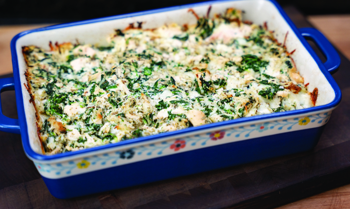 Receta de la cacerola de pollo con queso y espinacas