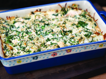 Receta de la cacerola de pollo con queso y espinacas