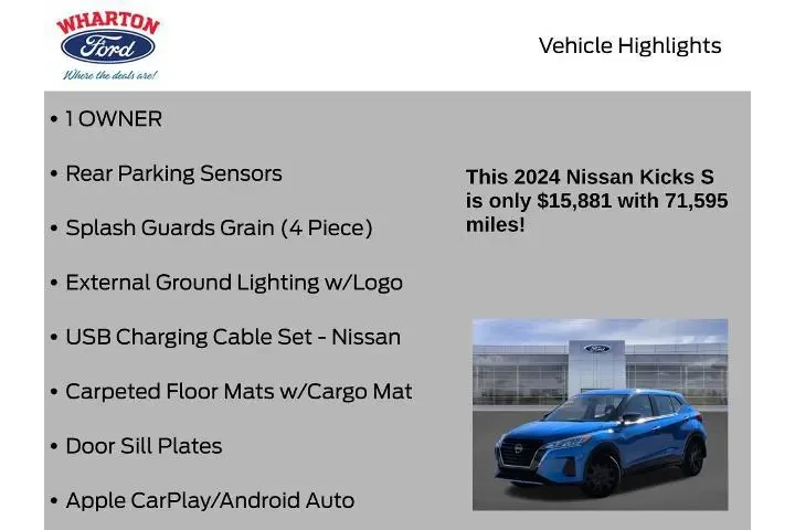 $14886 : Nissan Kicks 2024 S 4dr Cros image 6