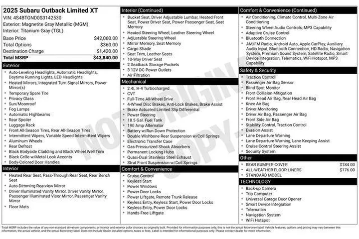 $33789 : Subaru Outback 2025 AWD Limi image 2