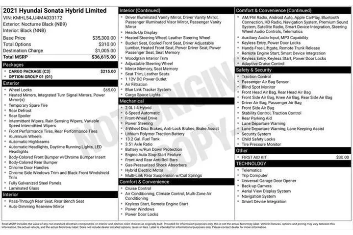 $17495 : Hyundai SONATA Hybrid 2021 L image 3