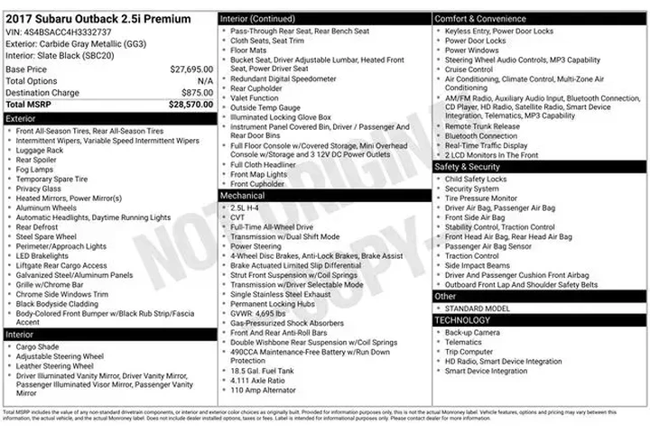 $7995 : Subaru Outback 2017 AWD 2.5i image 2