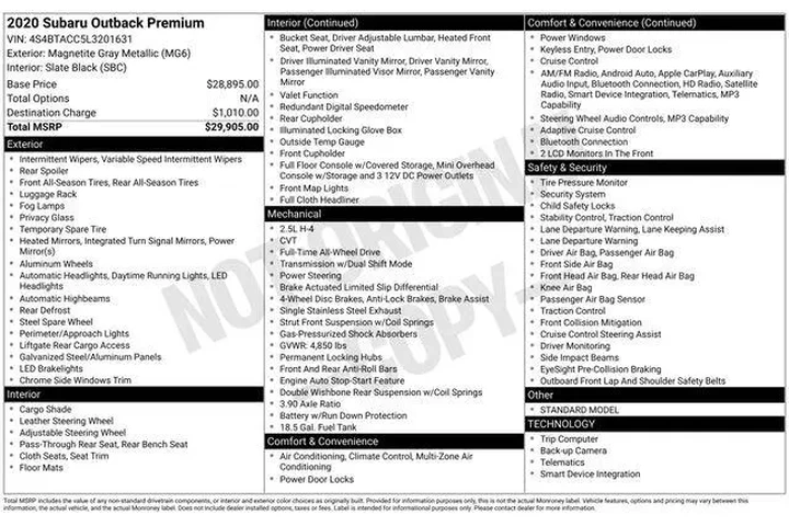 $22299 : Subaru Outback 2020 AWD Prem image 2