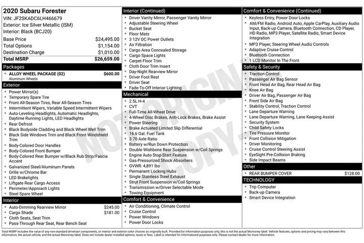 $13655 : Subaru Forester 2020 AWD Bas image 3