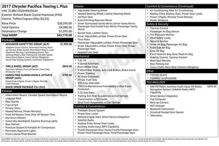 $9947 : Chrysler Pacifica 2017 Touri image 9