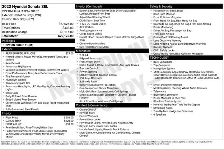 $22590 : Hyundai SONATA 2023 SEL 4dr image 3