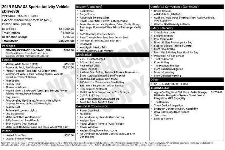 $19100 : BMW X3 2019 sDrive30i 4dr Sp image 3