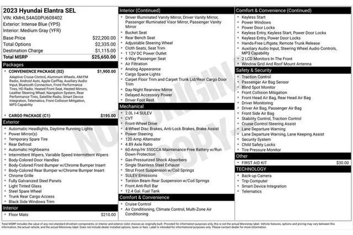 $19988 : Hyundai ELANTRA 2023 SEL 4dr image 5